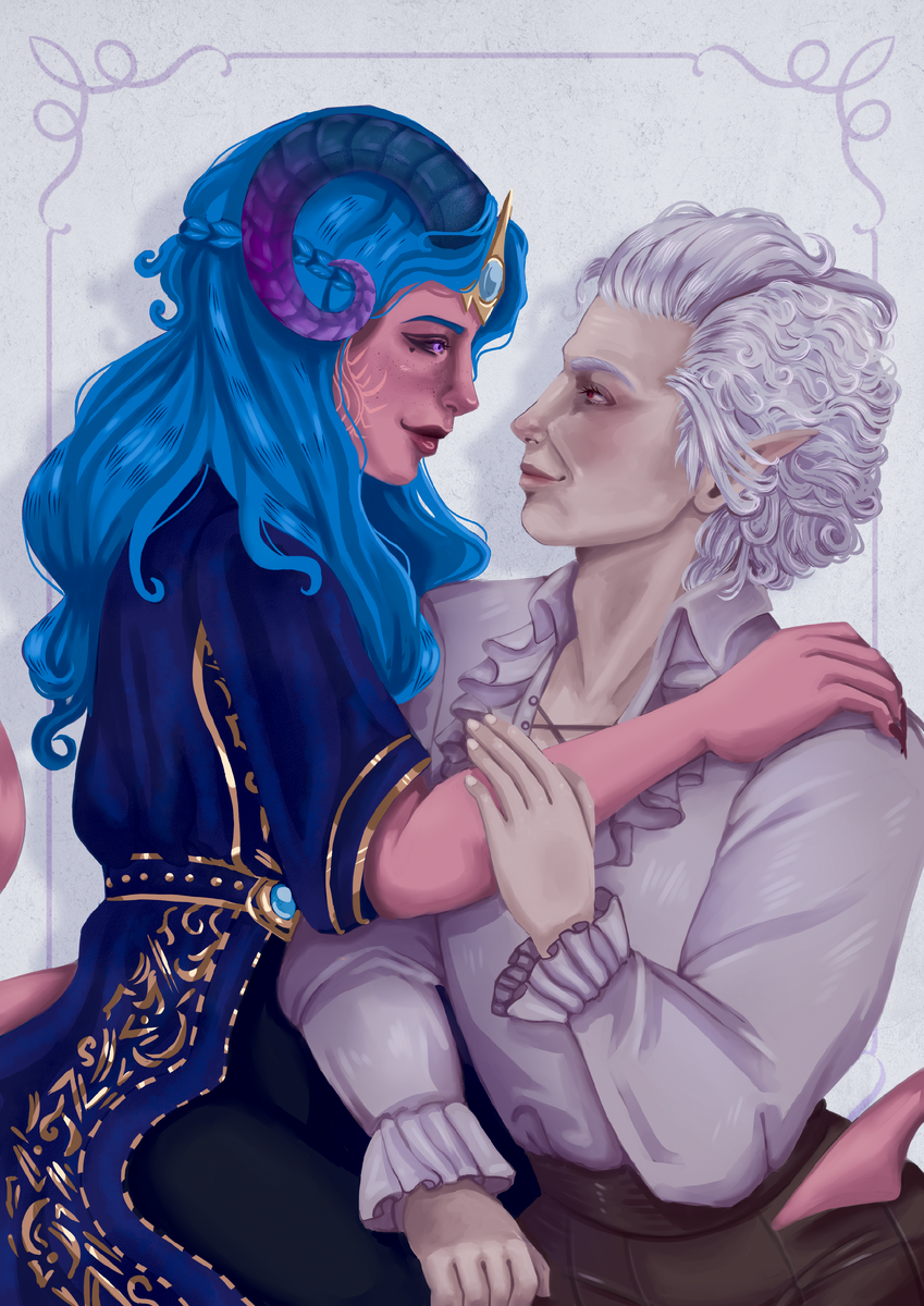 Астарион из Baldur's Gate 3 и мой оригинальный персонаж (мой арт)