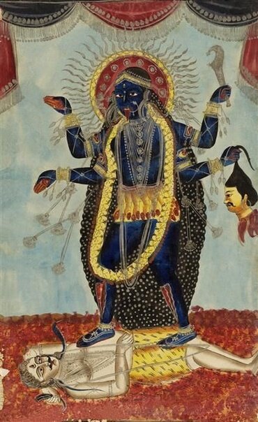 Богиня Кали стоит на своём муже Шиве. 