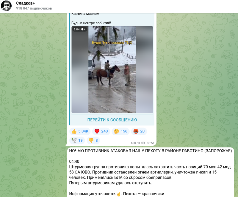    Фото: скриншот t.me/Sladkov_plus/9965