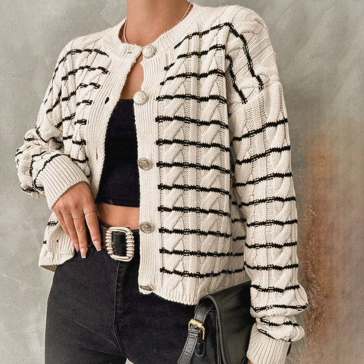 Кардиган с косами в полоску