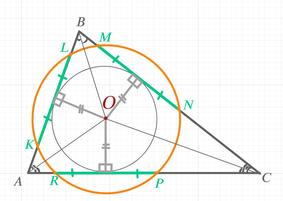 5. ★☆☆ Окружность отсекает на всех сторонах треугольника равные хорды. Докажите, что центр этой окружности лежит на пересечении биссектрис треугольника -2
