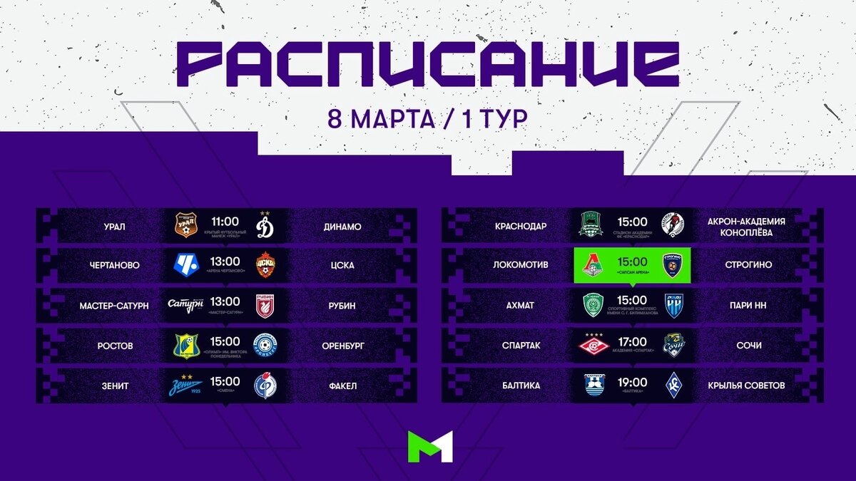 Расписание 1-ого тура МФЛ 