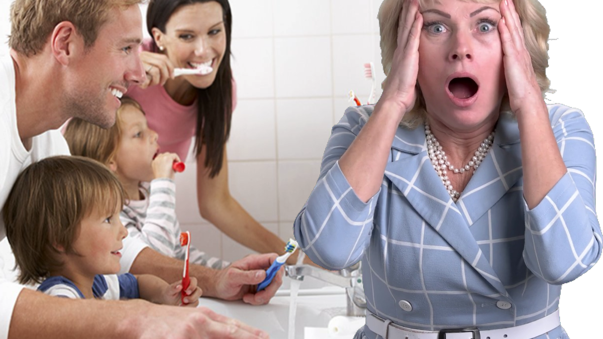 Блондинка в шоке от европейского умывальника. Коллаж автора