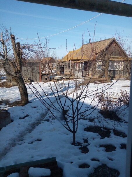 Фото сразу поутру.В далеке кухня ,сараи и баня.