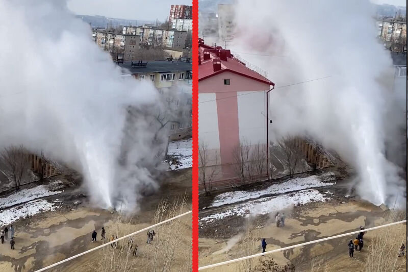    Прорыв теплотрассы на улице Некрасова, у дома № 21