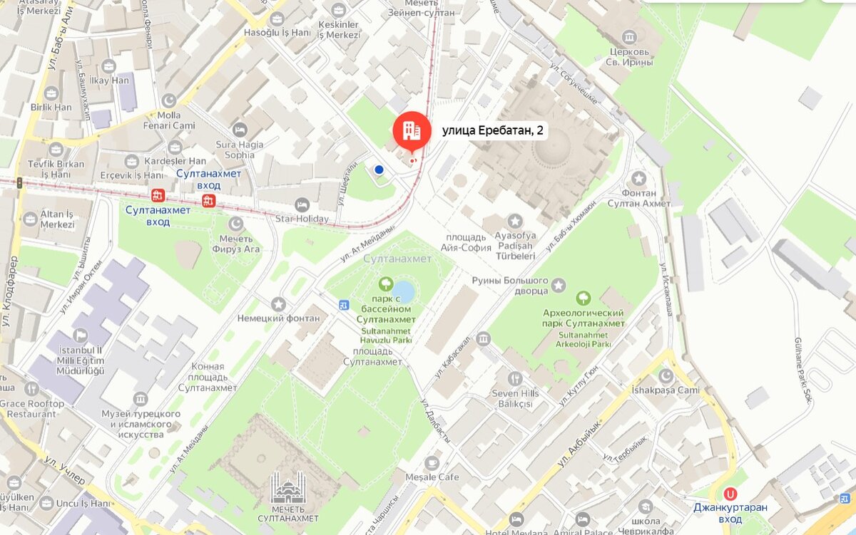 Вход в Цистерну на карте района Султанахмет