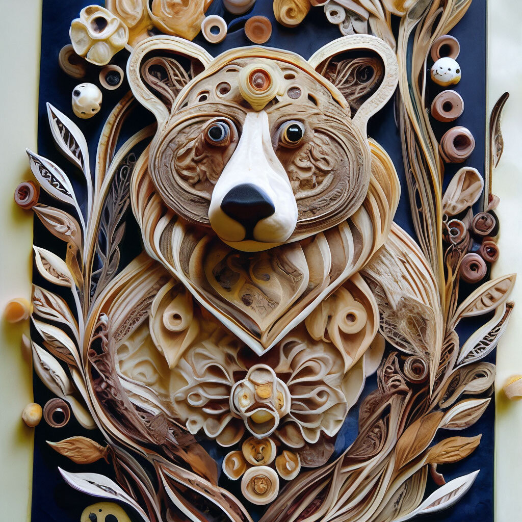 Панно " Медведь" в технике квиллинг/ аппликация. Фото канала Таро Портал. ( ИИ)..