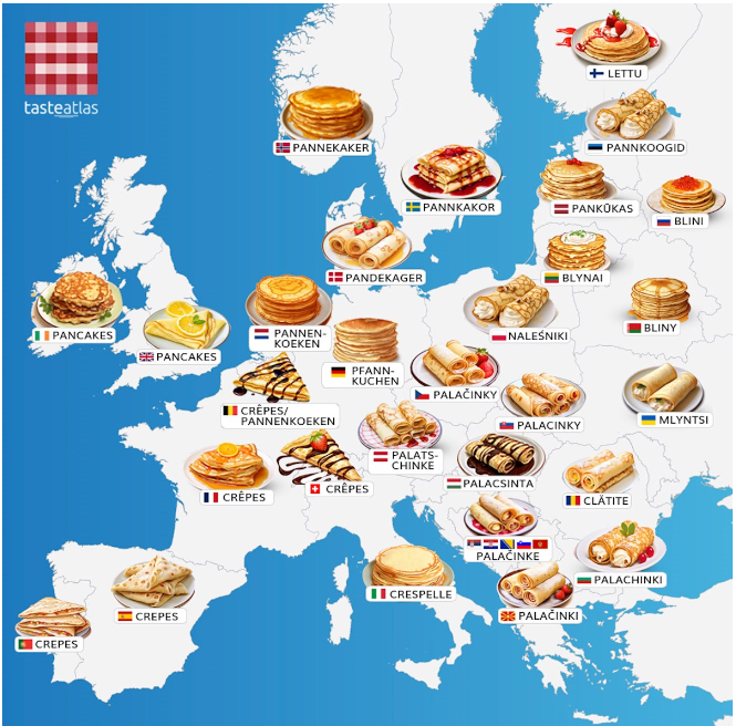 Разнообразие европейских блинов (по версии https://www.tasteatlas.com/)