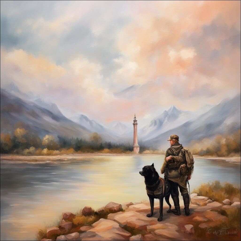 На границе. Река. Холст. Масло. Картинка создана нейросетью.