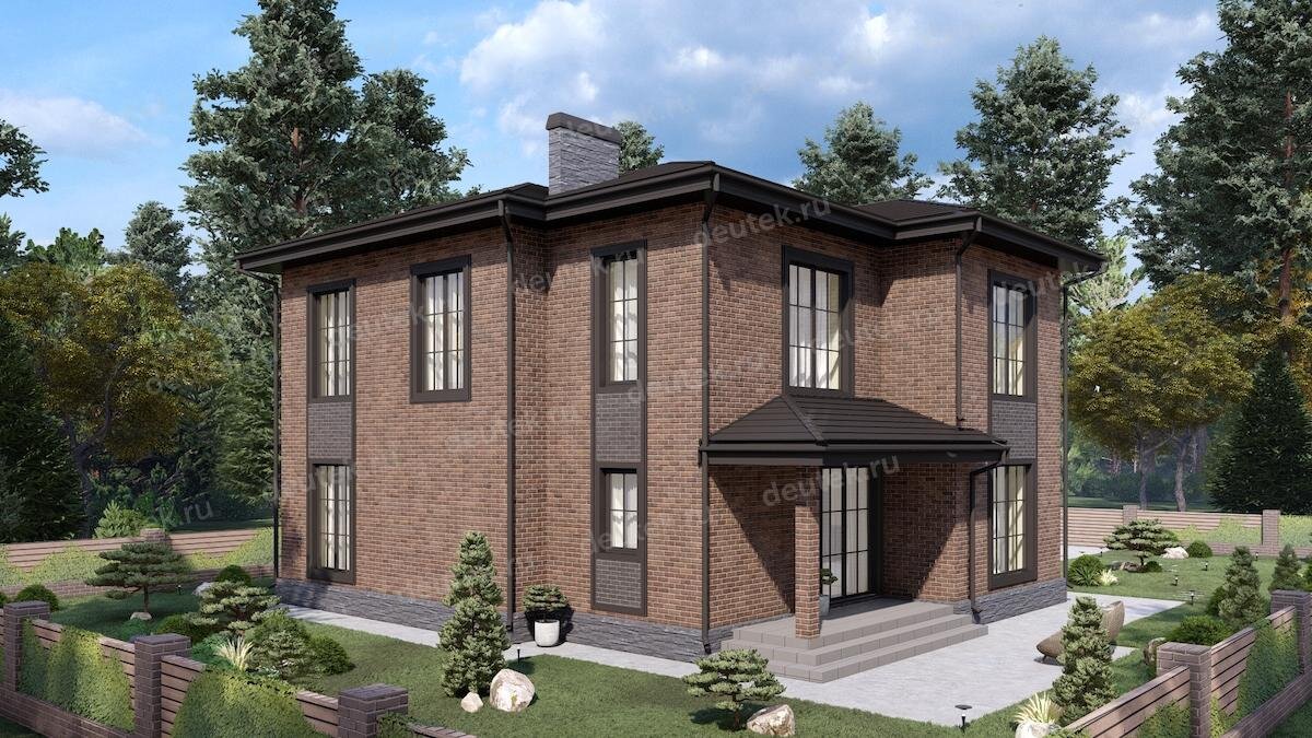 Проект двухэтажный жилого дома 236 м2 с цокольным этажом, кабинетом и террасой - DTE-202