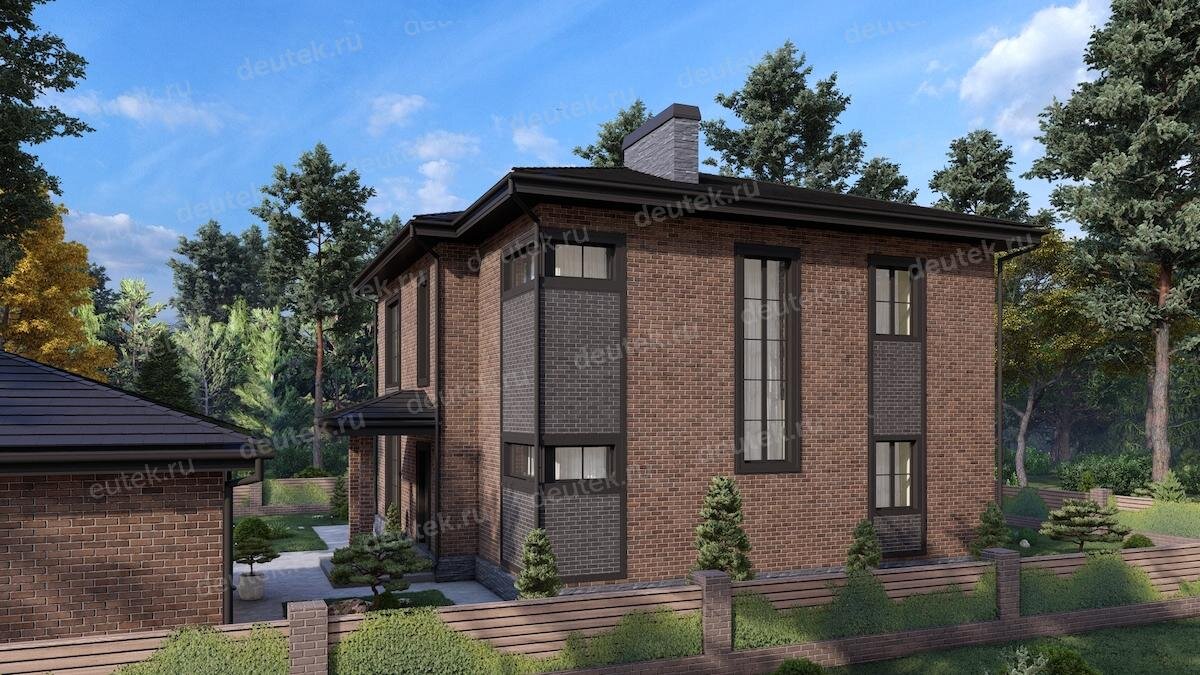 Проект двухэтажный жилого дома 236 м2 с цокольным этажом, кабинетом и террасой - DTE-202