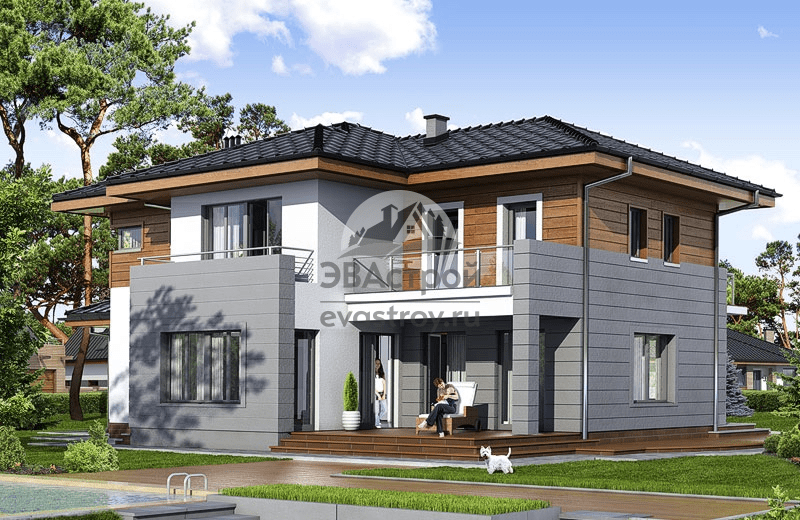 Проект двухэтажного дома 247 м2 с гаражом из керамических блоков - 104-43