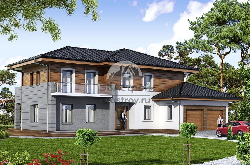 Проект двухэтажного дома 247 м2 с гаражом из керамических блоков - 104-43