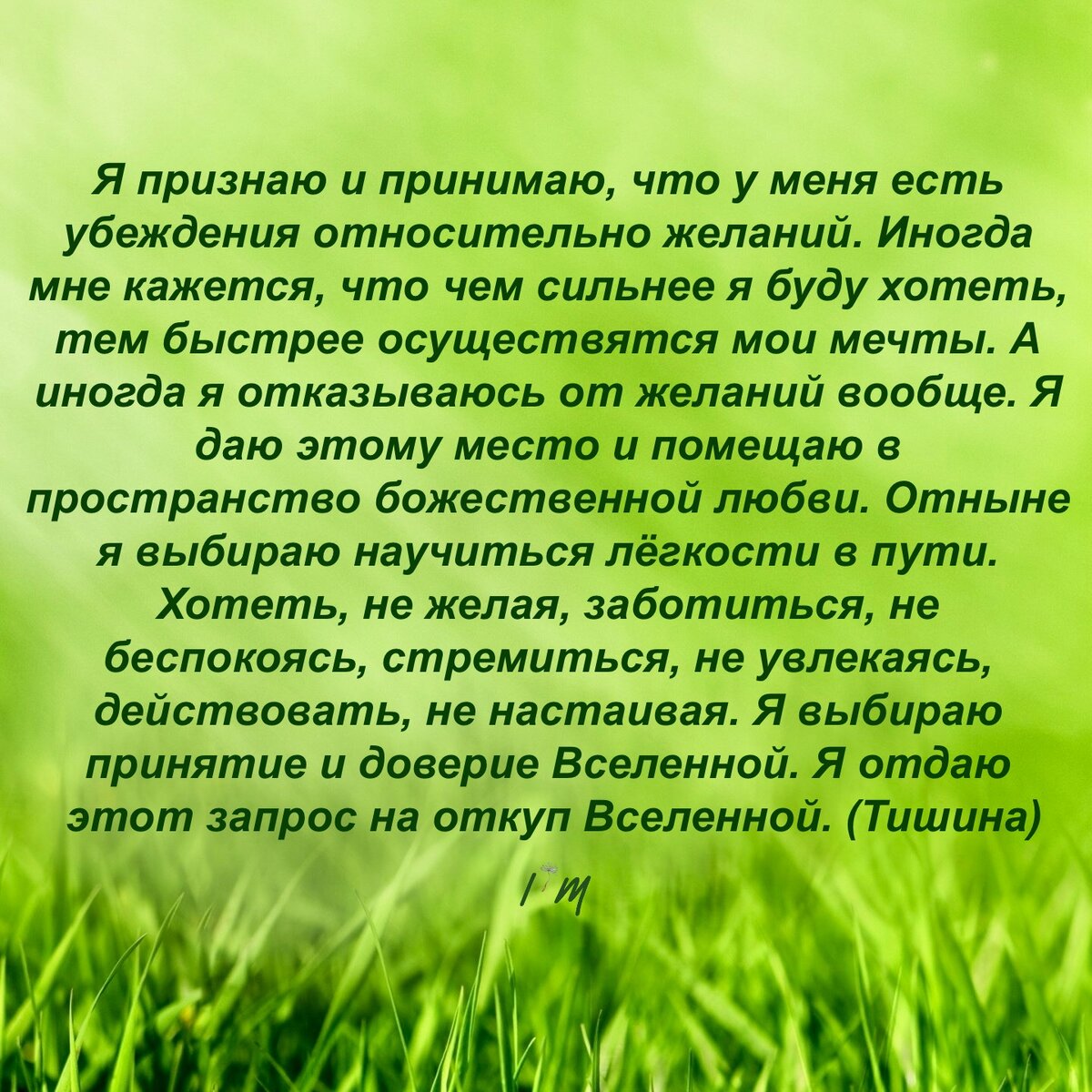 Если актуально, зачитывай мой авторский настрой.
Слово «тишина» в конце - напоминание о желательности остановки внутреннего диалога хоть на несколько секунд.
