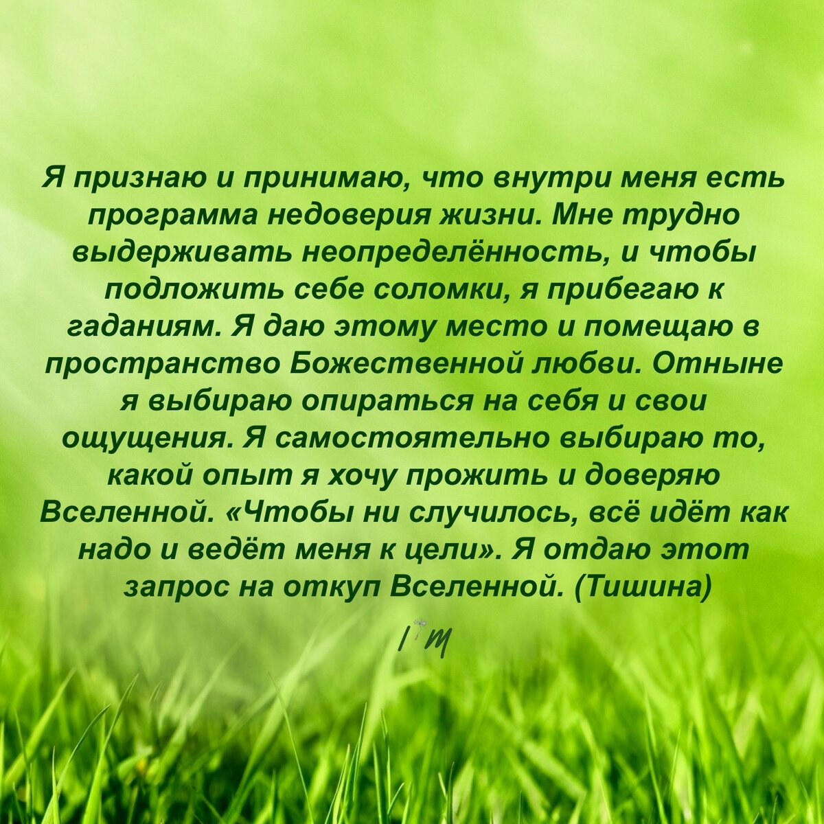 Если актуально, зачитывай мой авторский настрой.
Слово «тишина» в конце - напоминание о желательности остановки внутреннего диалога хоть на несколько секунд.

