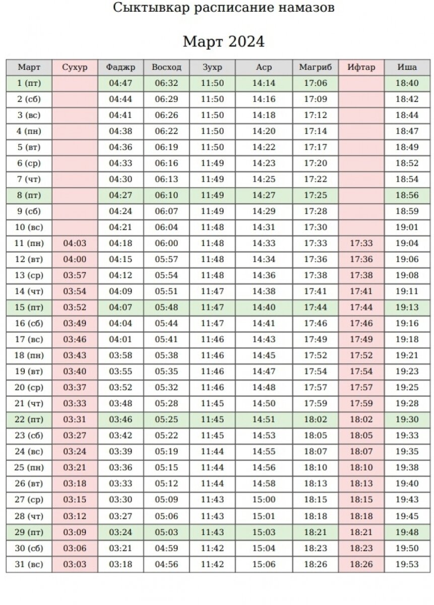 Календарь намаз московская область