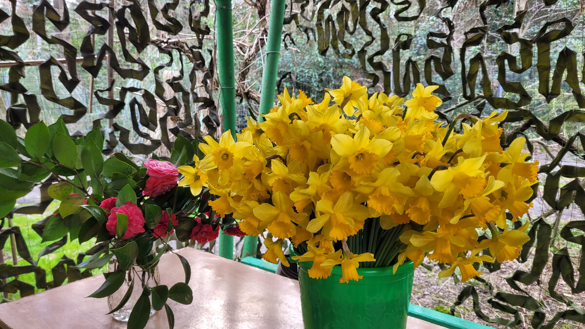 Нас окружали большие букеты с цветами