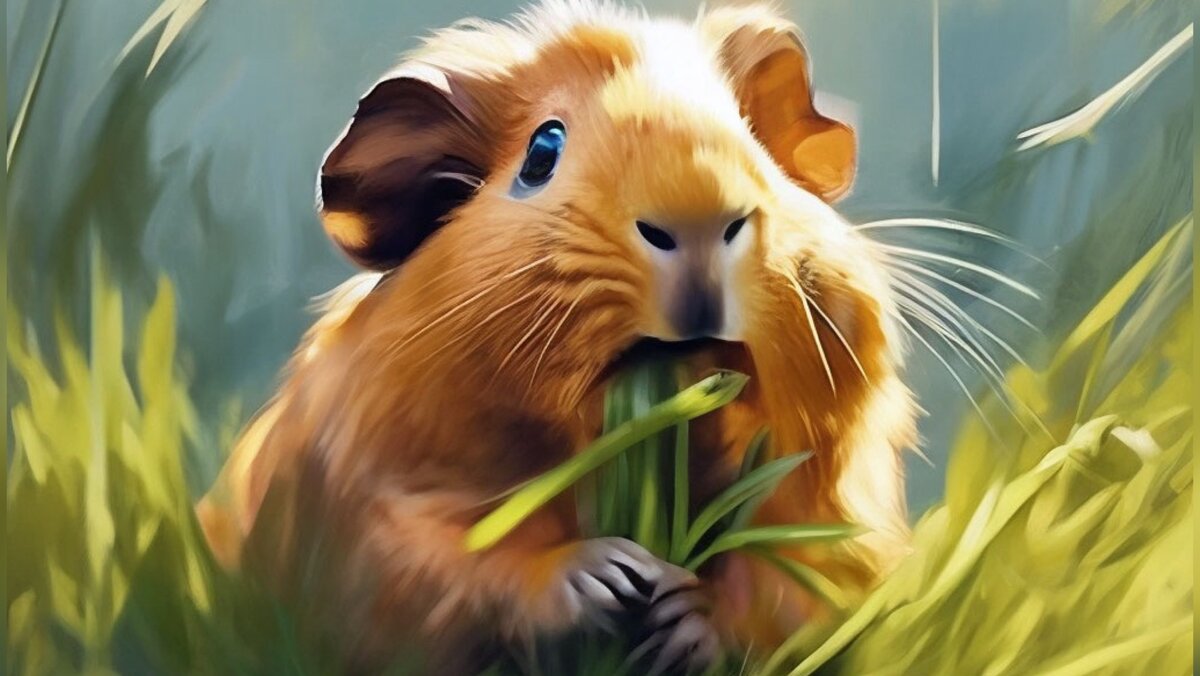 Сено и трава - это основа рациона для морской свинки