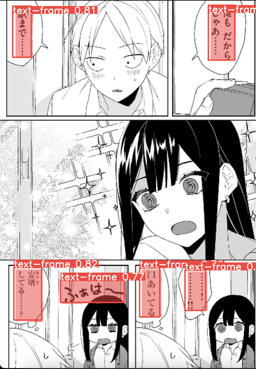 Пример работы первой версии детектора. Особое внимание нижний левый фрейм с тестом вне бабла. 