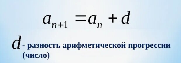 Это тема девятого класса общеобразовательной школы.  Определение Опишем словами эту формулу: каждый член арифметической прогрессии равен предыдущему, сложенному с одним и тем же числом d.-2