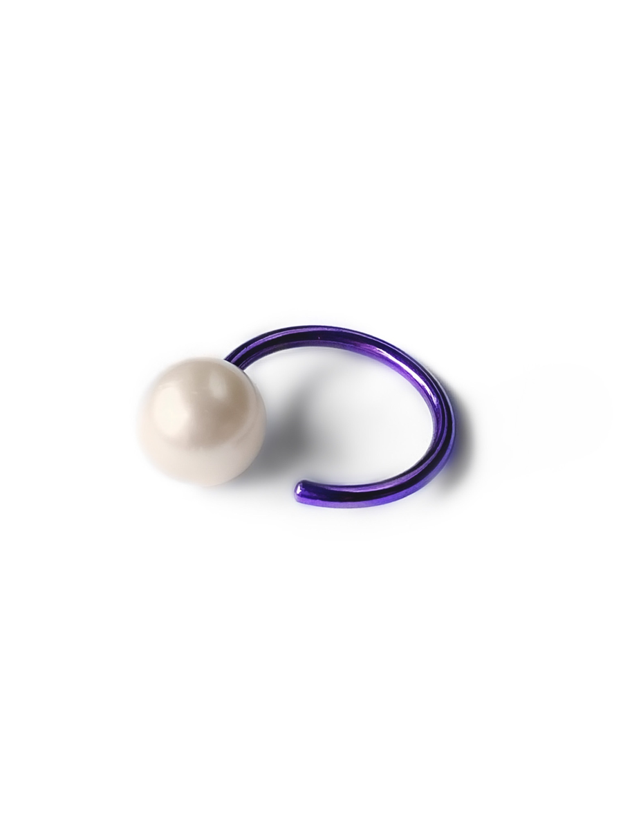 Серебряная серьга-кафф "Pearl drop" purple