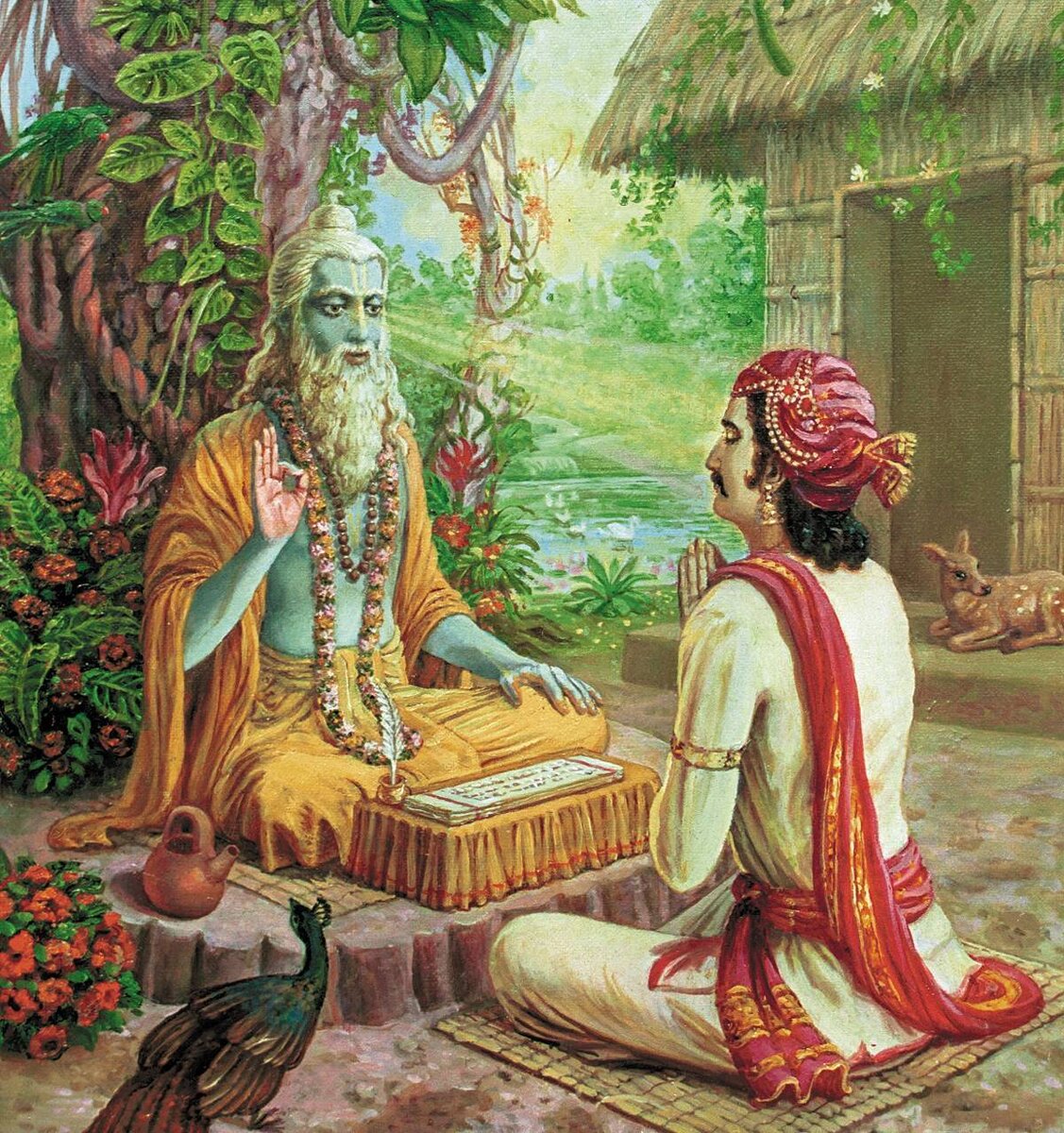 Щрӣла Кp̣шна Двайапа̄йана Вйа̄са, Веда-Вйа̄са, дает наставления одному из Своих многочисленных учеников.