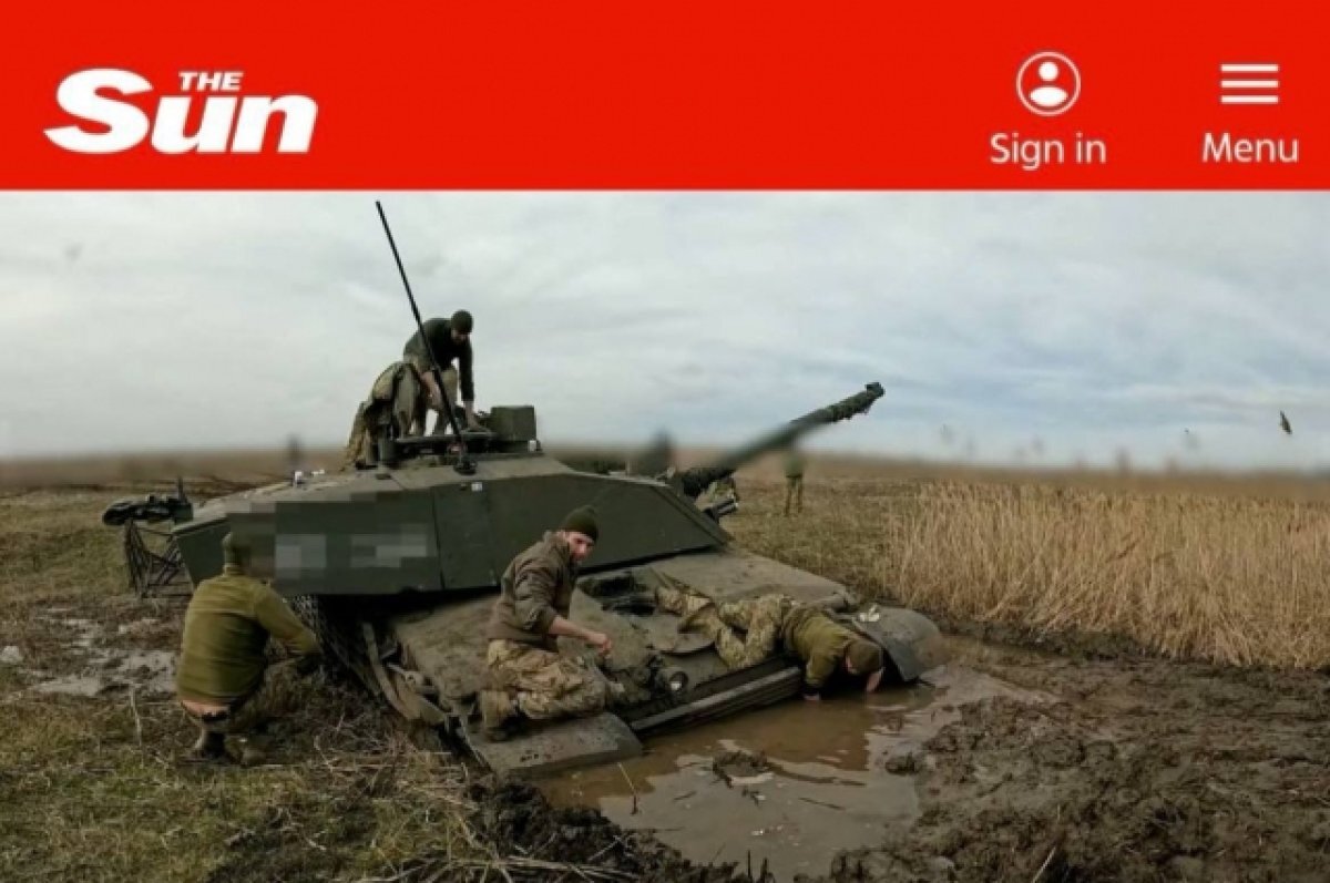    Появились кадры утонувшего украинского танка Challenger 2
