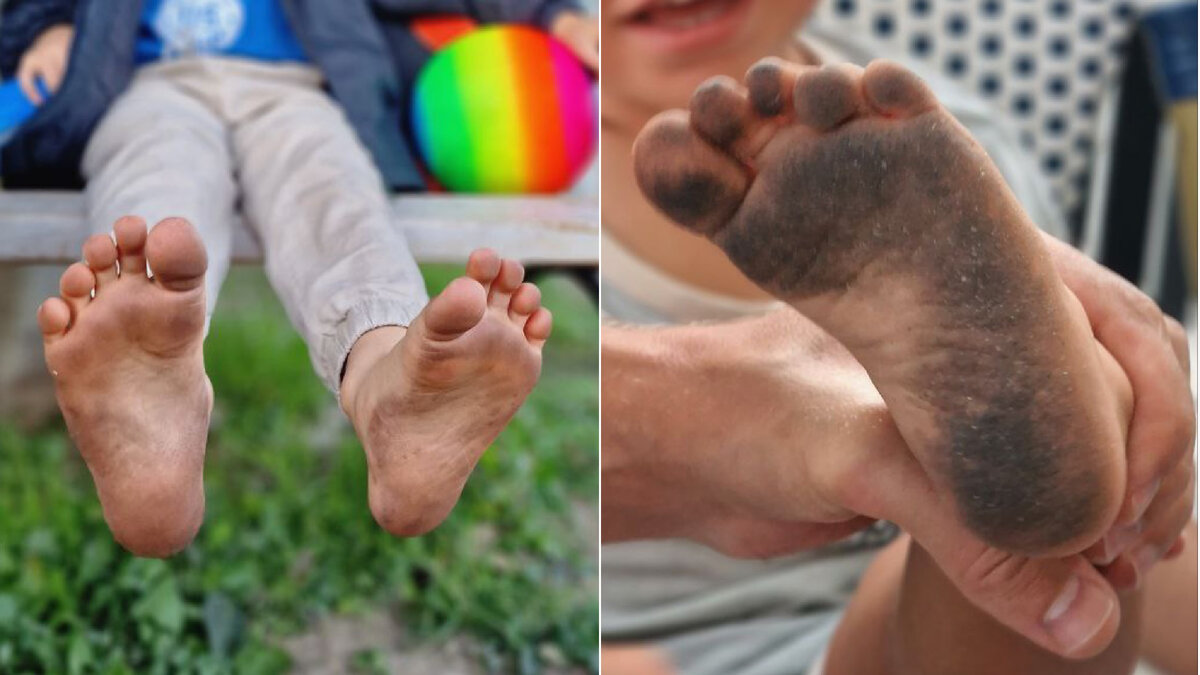 Ножки моих сыновей. Практикуют босоногохождение с рождения.