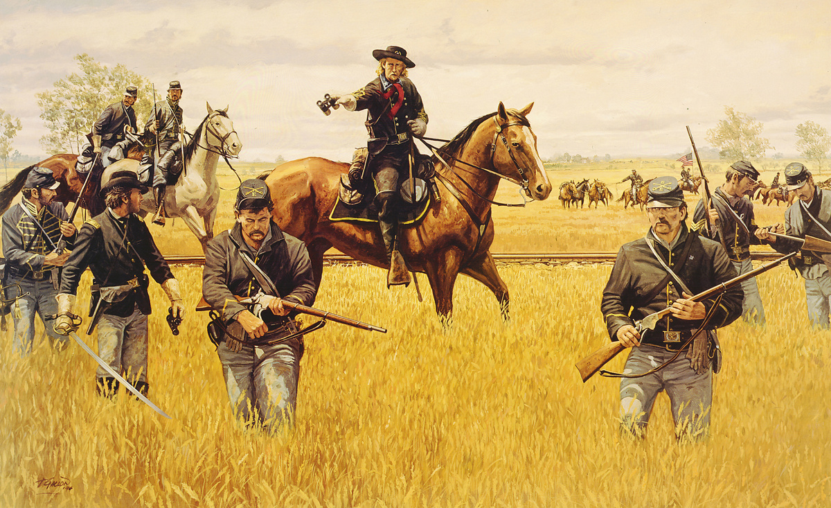 Генерал Кастер и его солдаты в битве при Геттисберге. Картина современного художника.