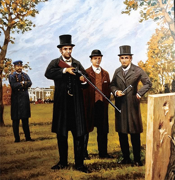 Президент Линкольн испытывает винтовку Спенсера. Картина современного художника