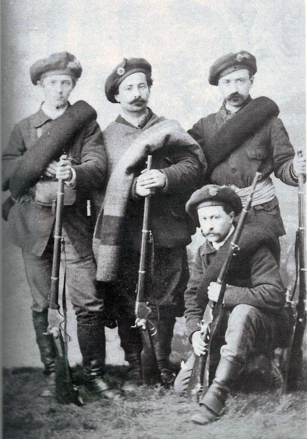 Группа французских Вольных стрелков, вооруженных флотскими винтовками Спенсера, 1870 год
