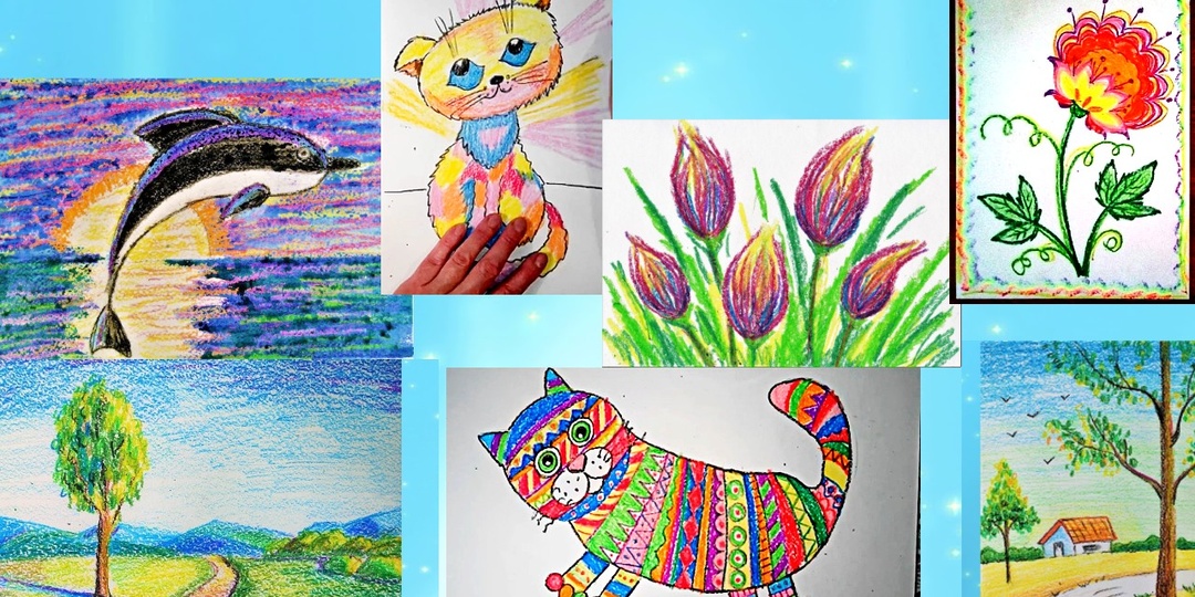 Много чудесных мастер классов, рисование восковыми мелками.