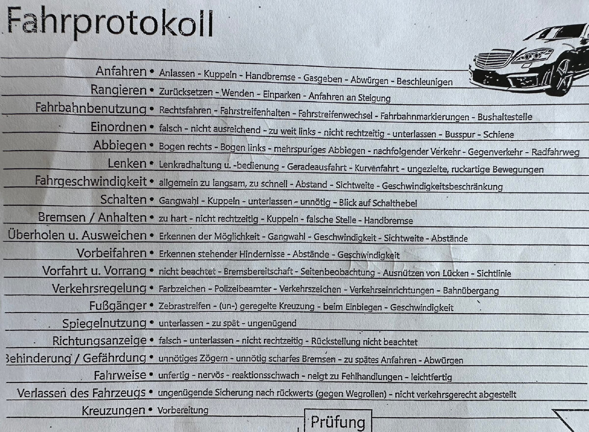 Fahrprotokoll Fahrschule Germany 