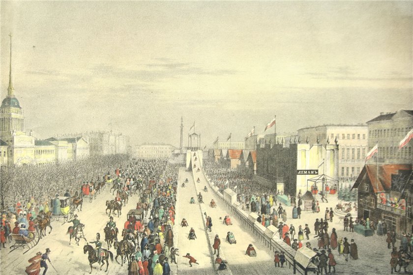 Масленица на Адмиралтейской площади, XIX век, источник: Яндекс.Картинки