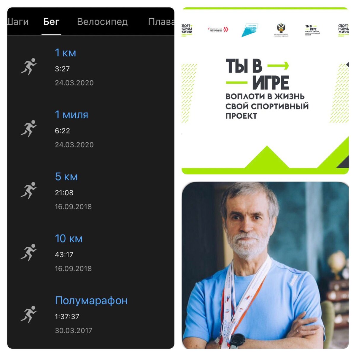 Личные беговые рекорды 60+