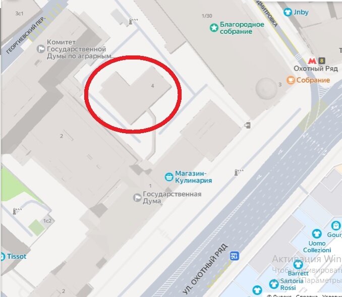 Местоположение палат Троекурова, Георгиевский переулок, №4 (вблизи Охотного Ряда)