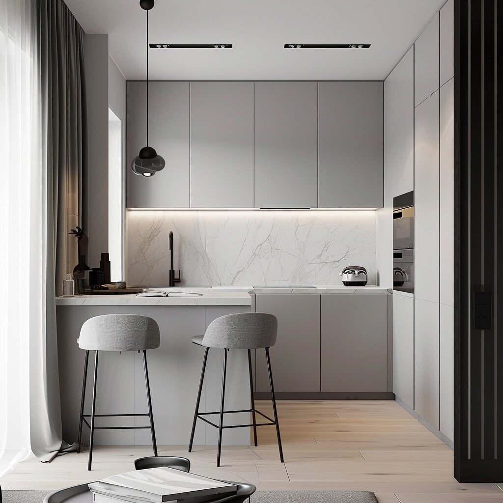 Фото серой кухни в интерьере