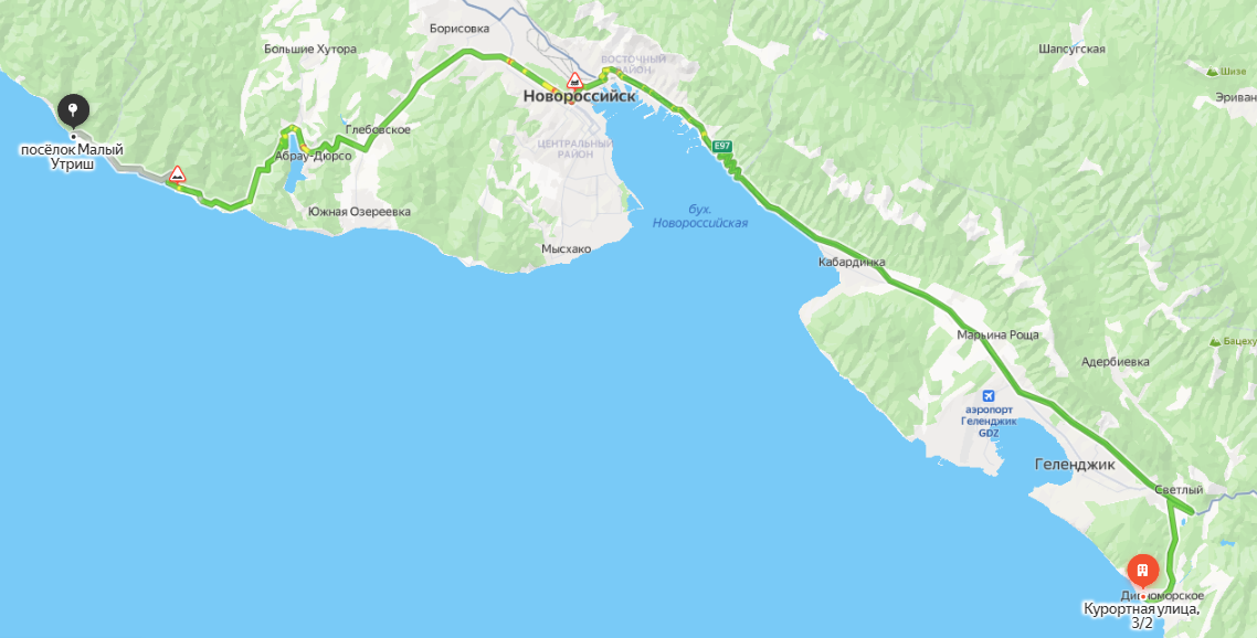 Маршрут Дивноморское - Малый Утриш. Информация из сервиса Яндекс Карты
