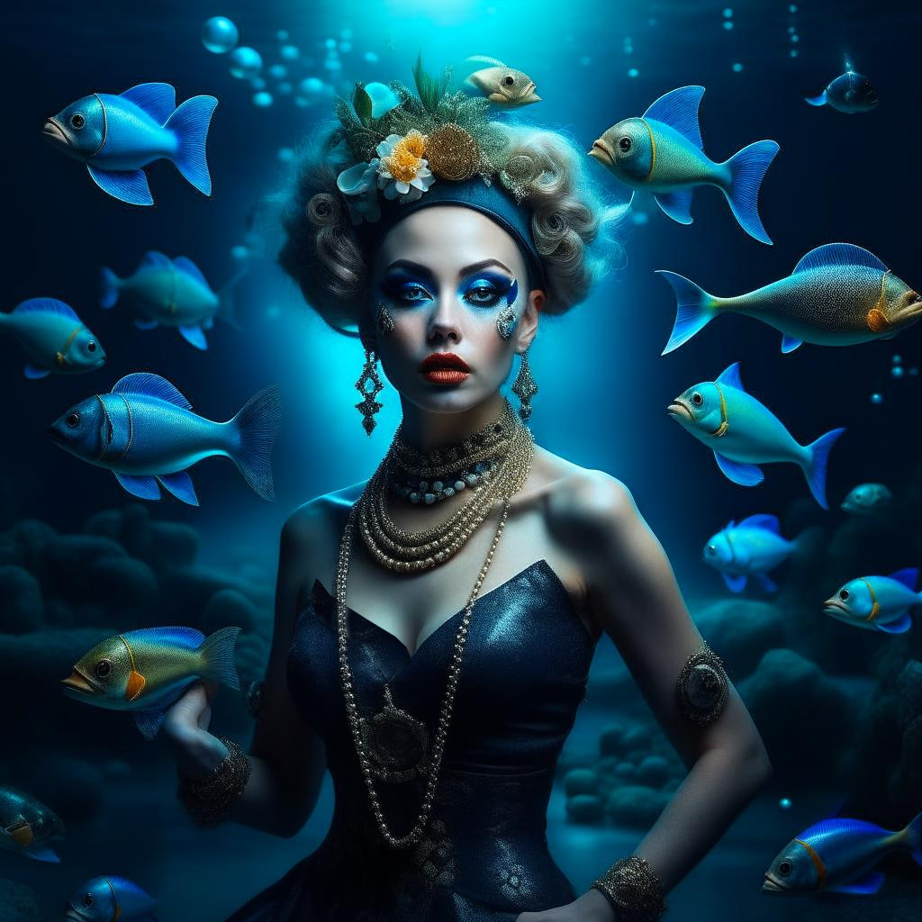 "Hybrid fish woman fish metamorphosis." - image created in Shedevrum