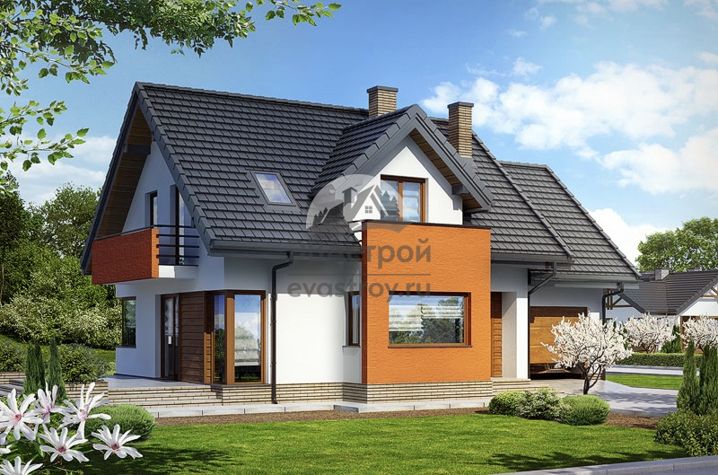 Проект двухэтажного дома 152 м2 с гаражом, балконом и террасой - 104-40