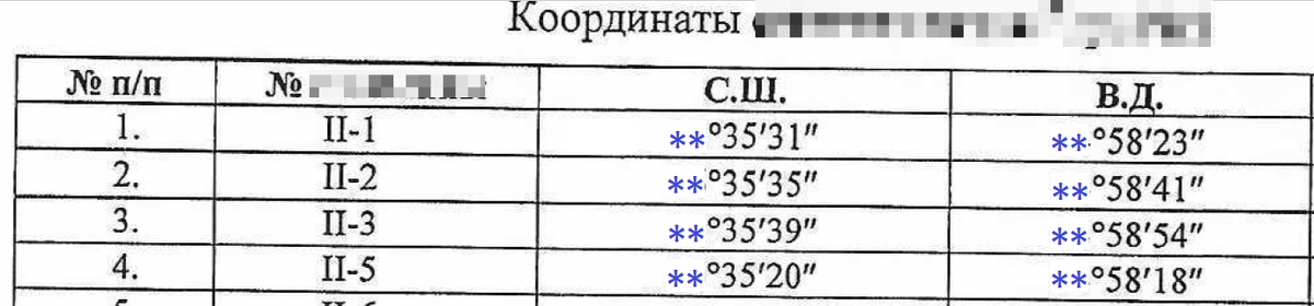Географические координаты, выданные заказчиком, цифры заменены знаком "звёздочка"