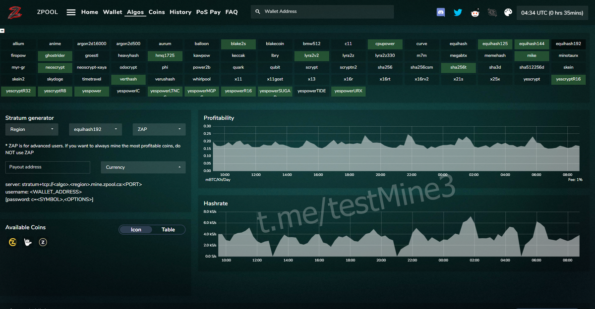 Алгоритмы на zpool.ca