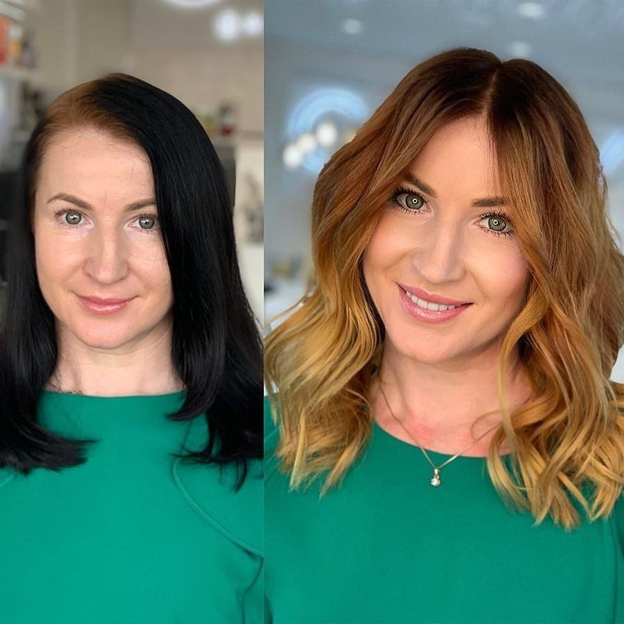 Преображение волос до и после Courtney on Instagram: "Over a year ago I gave Sarah this cute bob with bangs. S