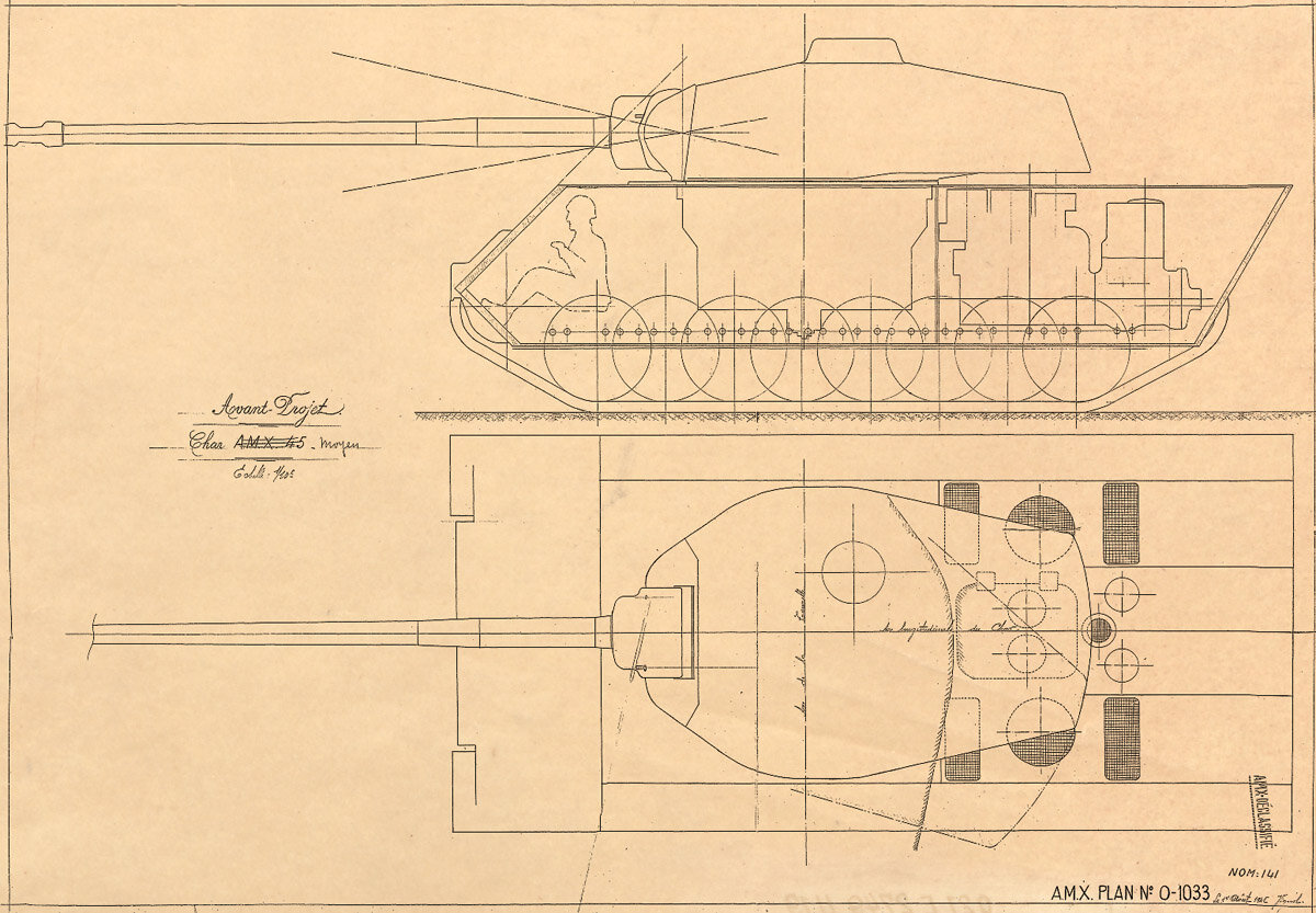 Судя по тому, что чертеж 0–1033 с эскизным проектом Char A.M.X.45 был готов 1 августа 1945 года, AMX явно стала одним из инициаторов конкурса на новый танк. С таким темпом конкуренты не имели шансов его догнать.