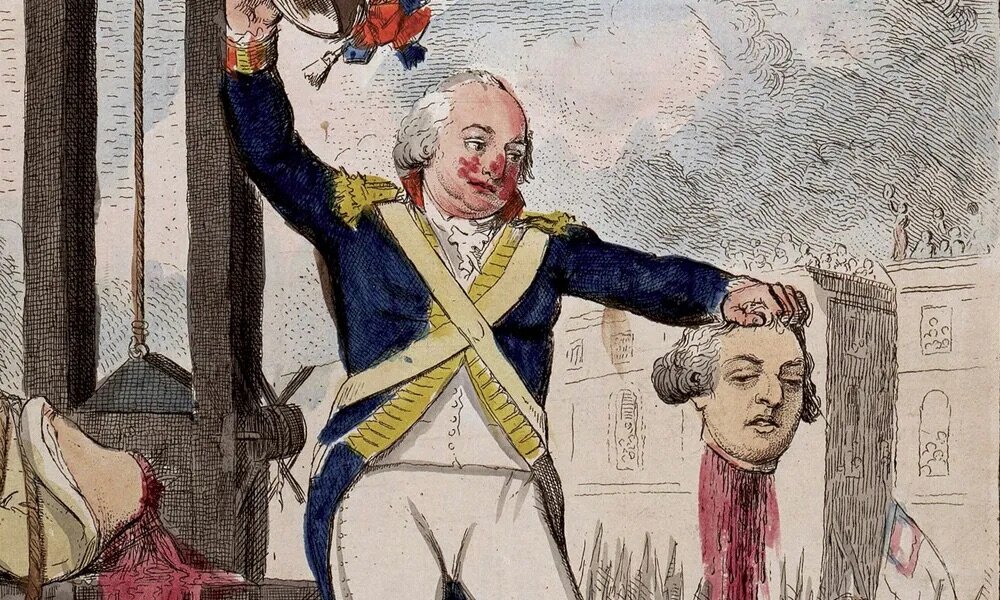 Изображение казни Людовика XVI, выполненное неизвестным художником, 1793 год.