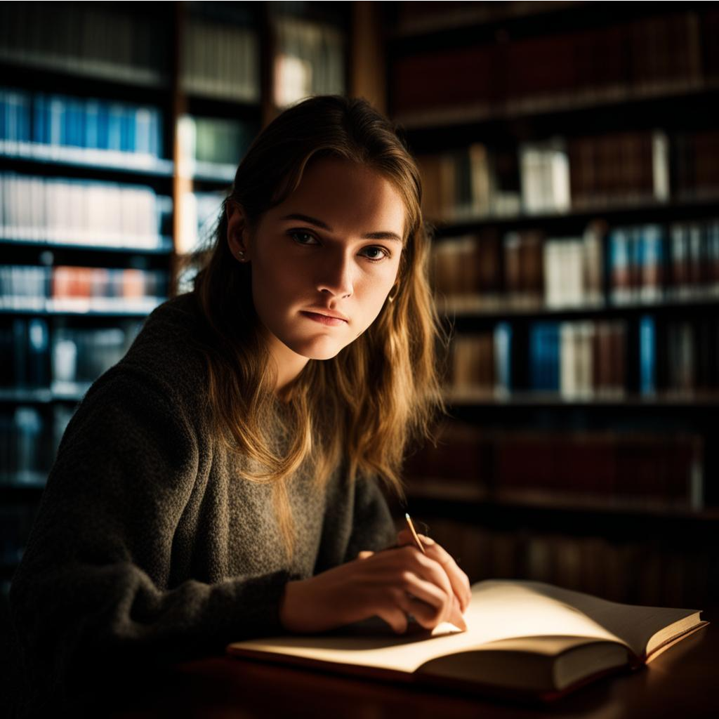 Девушка в библиотеке.