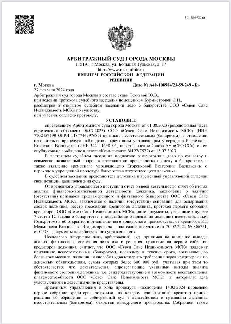 ООО «Севен Санс недвижимость объявлен банкротом | BIG CITY - недвижимость  Москвы | Дзен