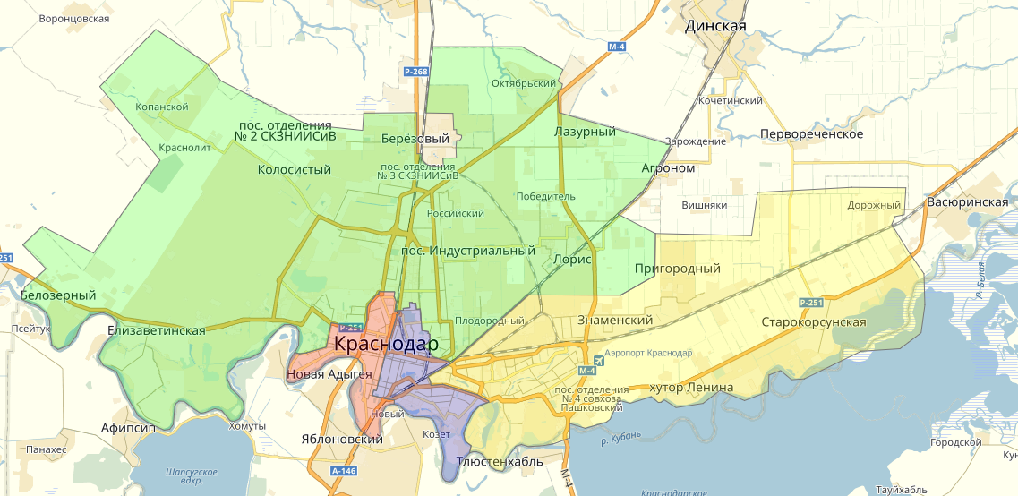 Карта округов Краснодара.
