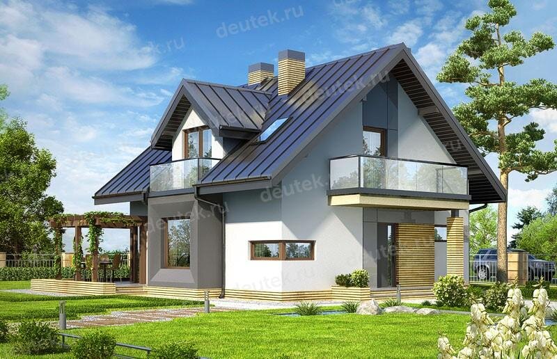 Проект дома 116 м2 из газобетона с мансардой, балконом и террасой - DTS100003