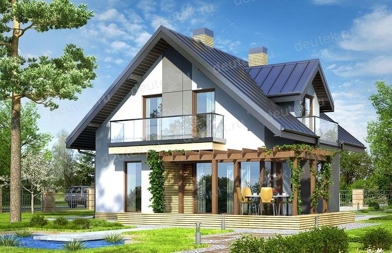 Проект дома 116 м2 из газобетона с мансардой, балконом и террасой - DTS100003